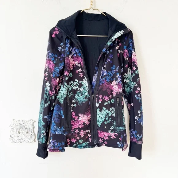 Lululemon Run Bandit Hooded Jacket Black Multicolor Floral Petal Pop 4 - Picture 7 of 12